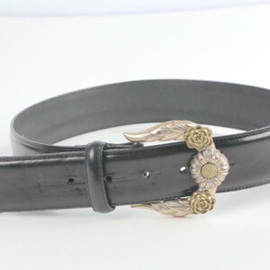 Vintage Brighton Black Leather Western Belt Silver-Gold Buckle Classic Size S zdjęcie 3