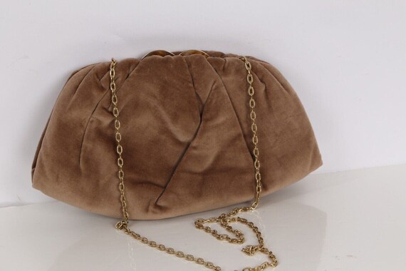 Vintage Beige Velvet Clutch Shoulder Bag - image 3