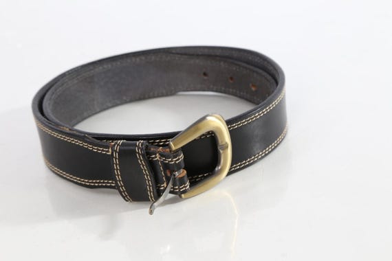 Vintage Giordano Black Genuine Leather Gold Buckle Belt Size  display picture 3