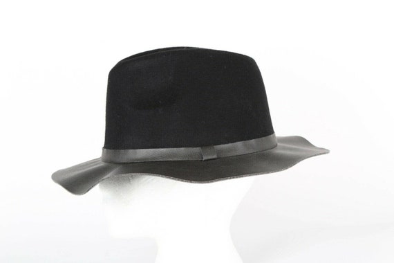 Vintage ABS Black Wool Faux Leather Fedora Hat On… - image 3