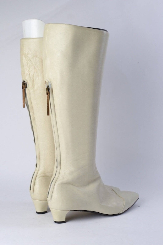 Vintage LOUIS VUITTON Off White Leather Knee High… - image 1