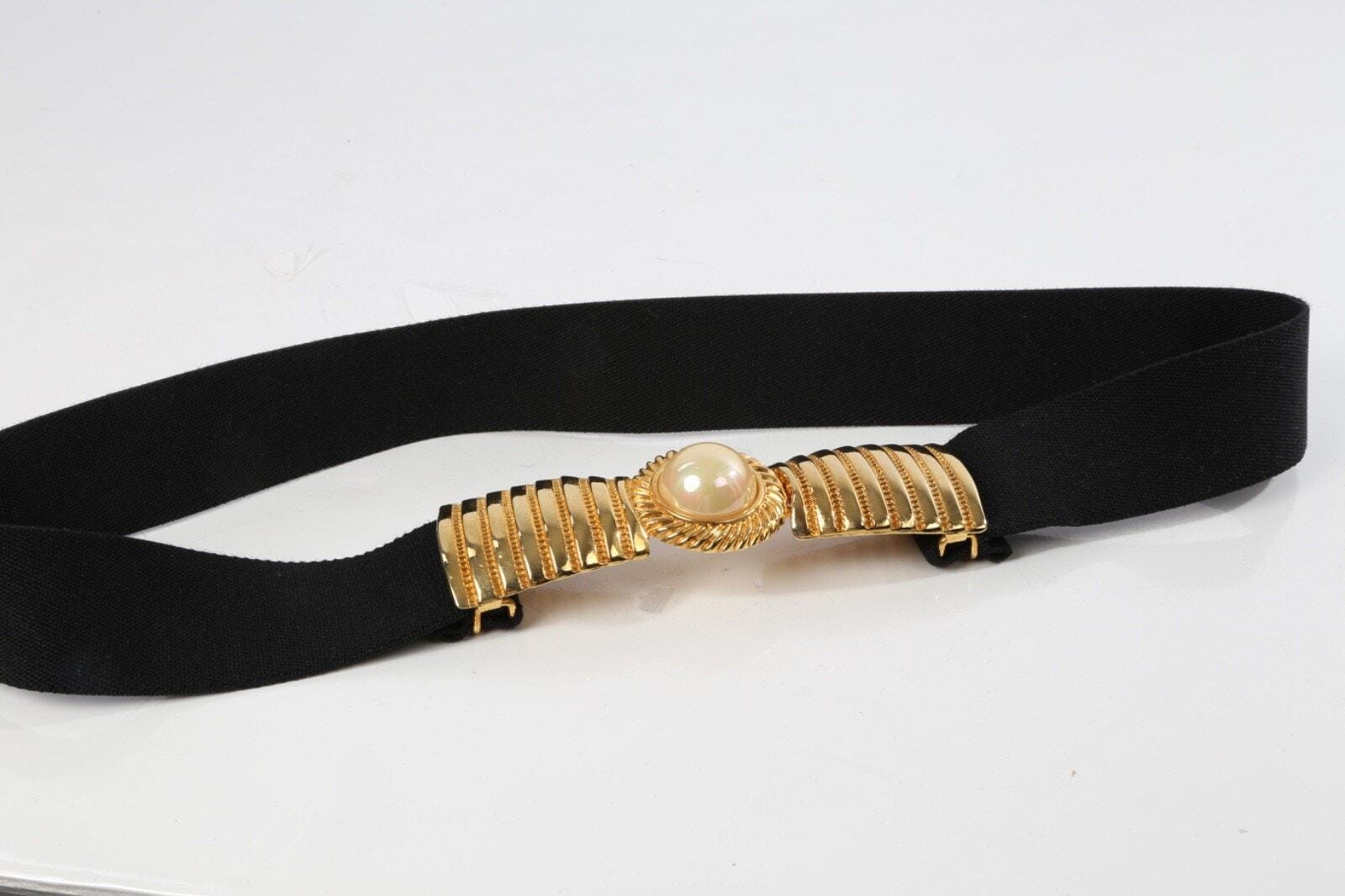 Vintage Gold Pearl Embellished Elastic Stretch Belt Size S  display picture 1