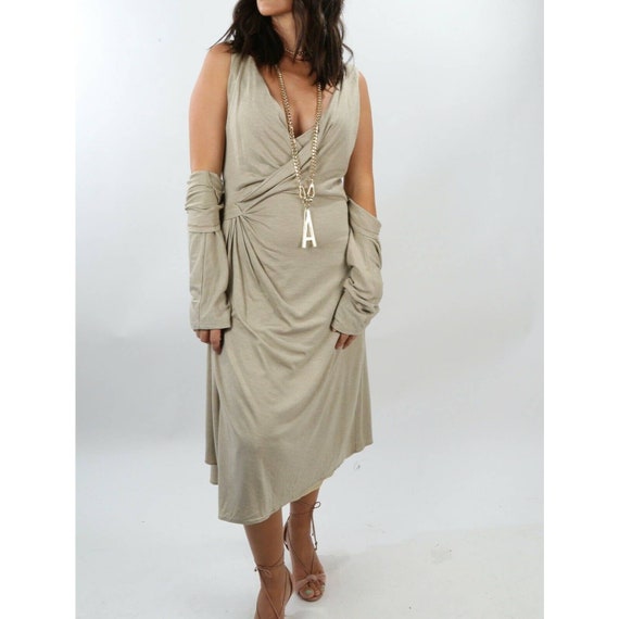 Vintage MAX MARA Beige 2 Piece Draped Dress Cropp… - image 2