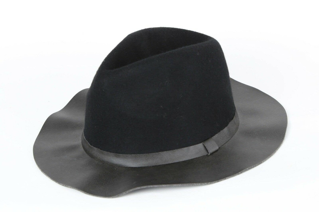 Vintage ABS Black Wool Faux Leather Fedora Hat One Size - Etsy display picture 1