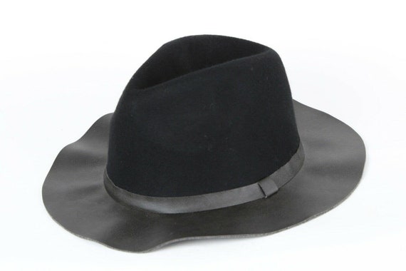 Vintage ABS Black Wool Faux Leather Fedora Hat On… - image 1