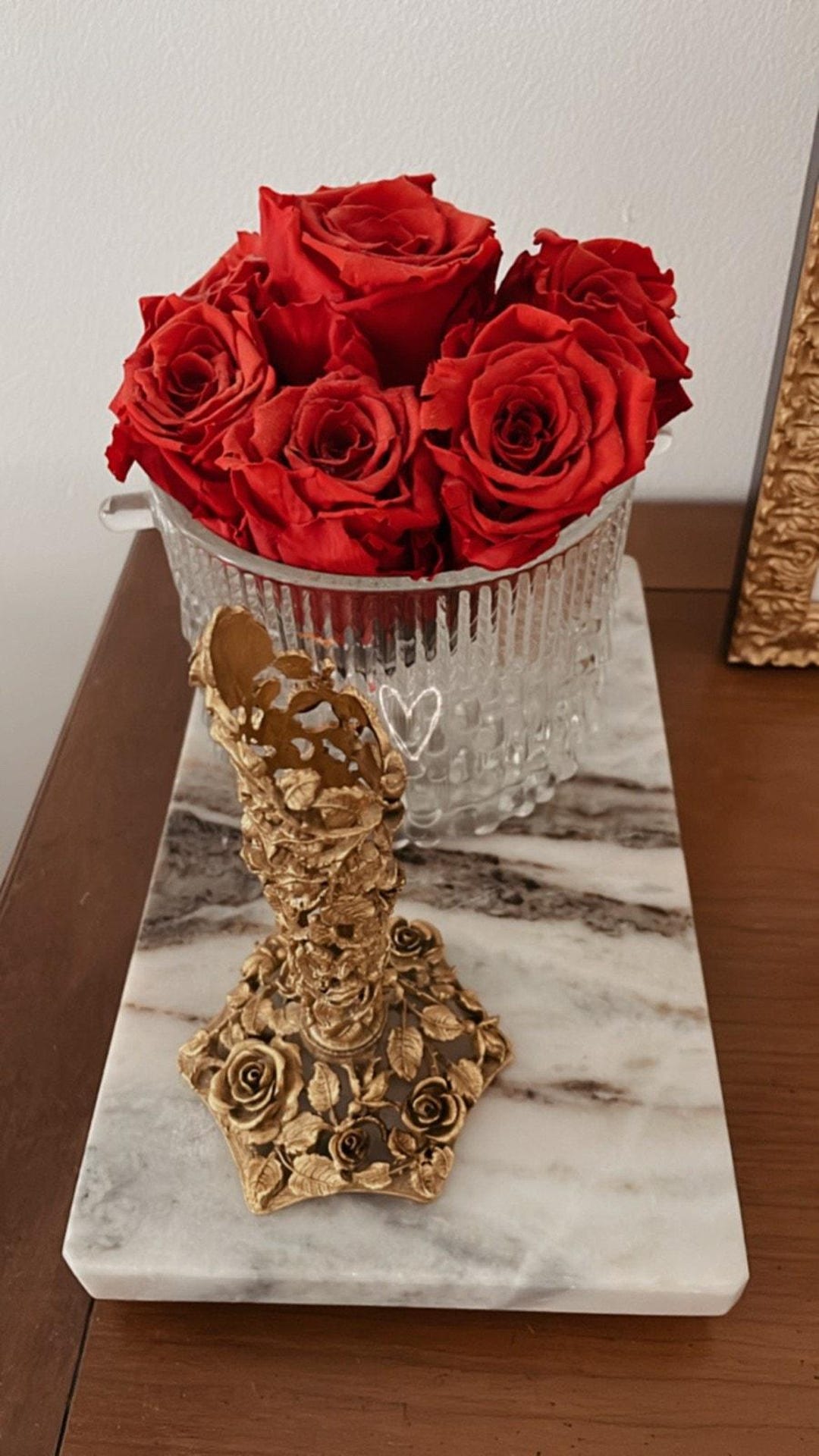Vintage Matson Ornate Gold Plated Roses Flower Vase Candle Holder
