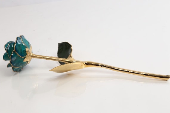 Vintage 24K Gold Dipped Green Rose Flower Brooch - image 3