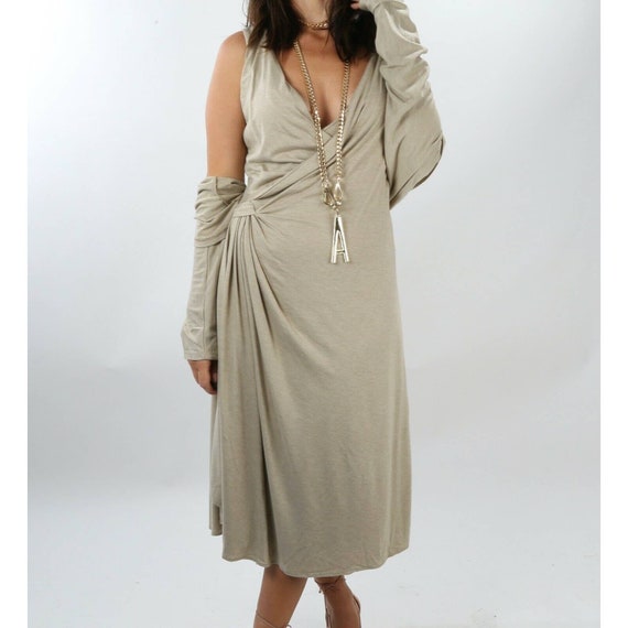 Vintage MAX MARA Beige 2 Piece Draped Dress Cropp… - image 4