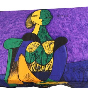 Vintage Picasso Print Purple Multicolor Silk Scarf