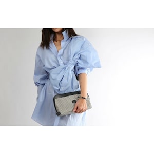 Ajlena Nanic Blue Cotton Oversized Bow Button Down Long Sleeve Shirt Dress OS