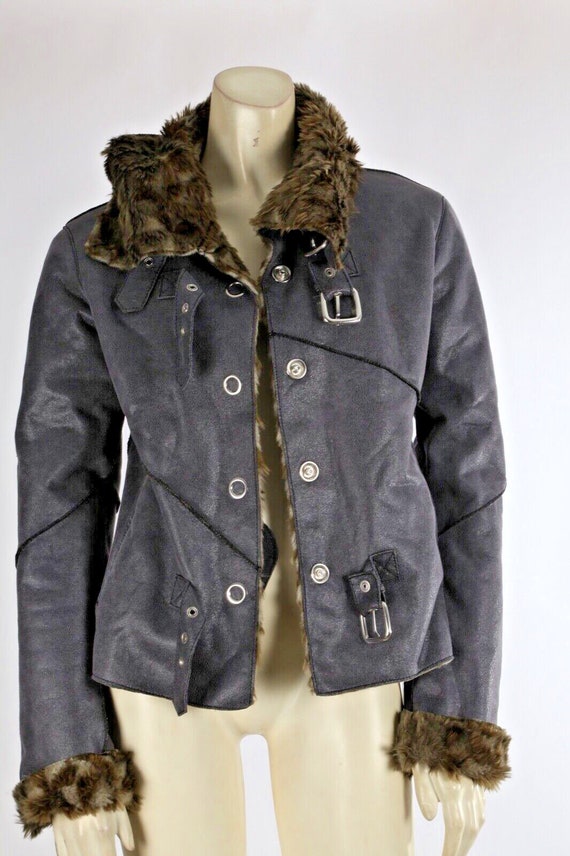 Vintage ARMANI JEANS Gray Faux Leather Jacket Size