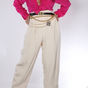 Vintage Patricia Rhodes Ivory White Silk Wide Leg Dress Pants Size 14