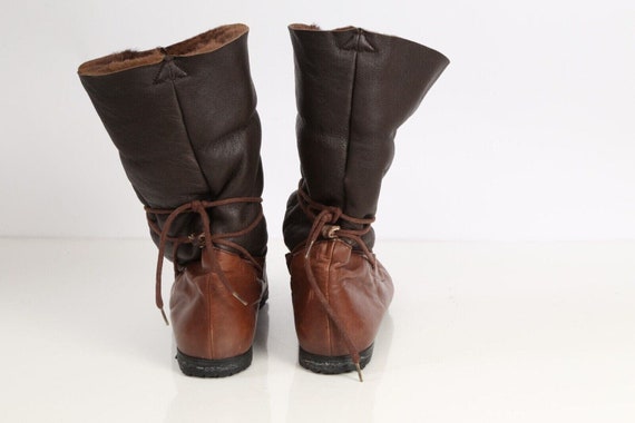 Vintage Shearling Brown Leather Boots Size 37.5 - image 2