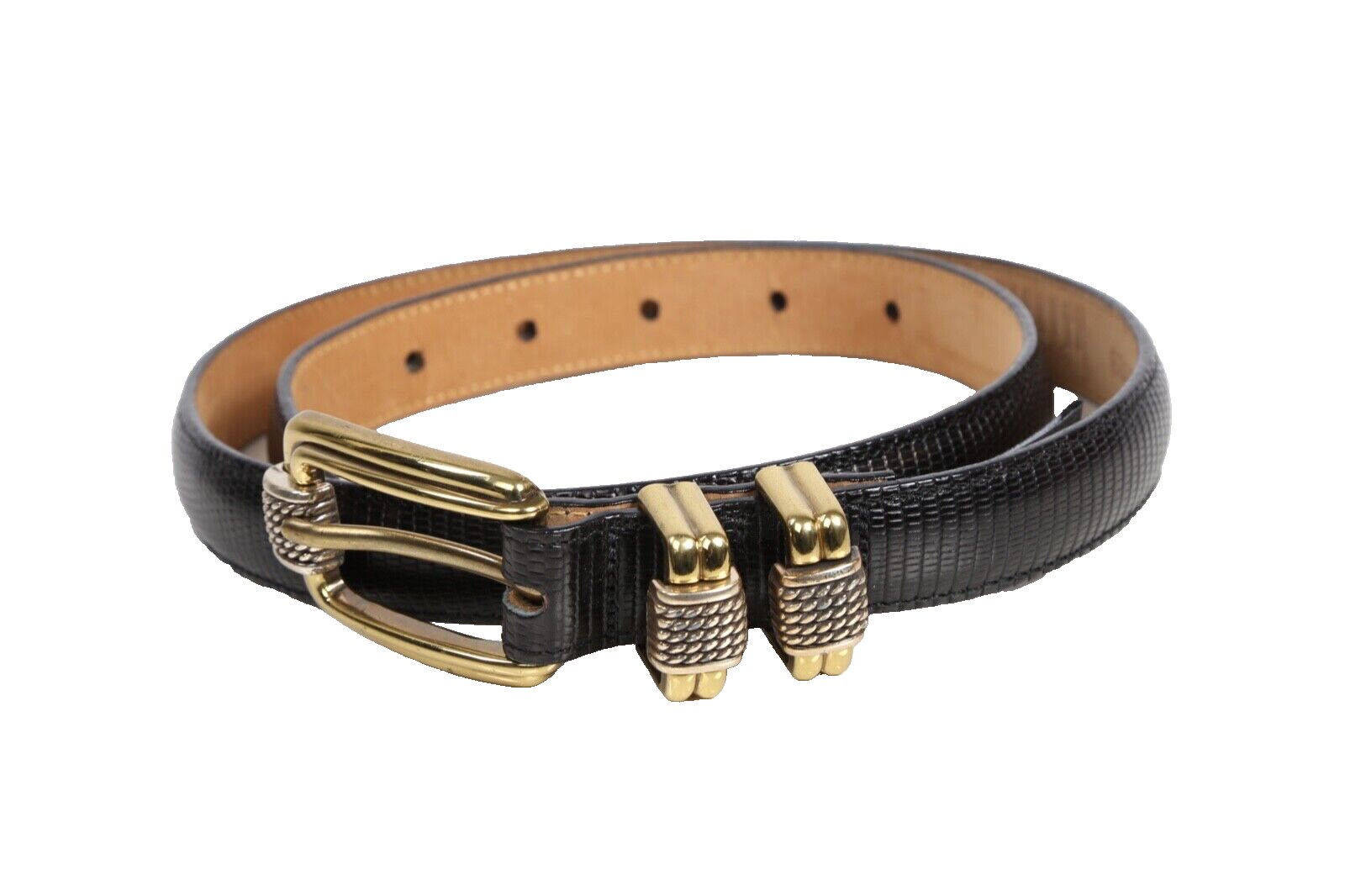 Vintage BRIGHTON Classics Black Snake Print Leather Belt  display picture 1