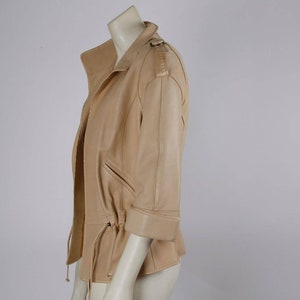 ZENOBIA Vintage Beige Soft Leather Drawstring Light Jacket Size 6 image 6