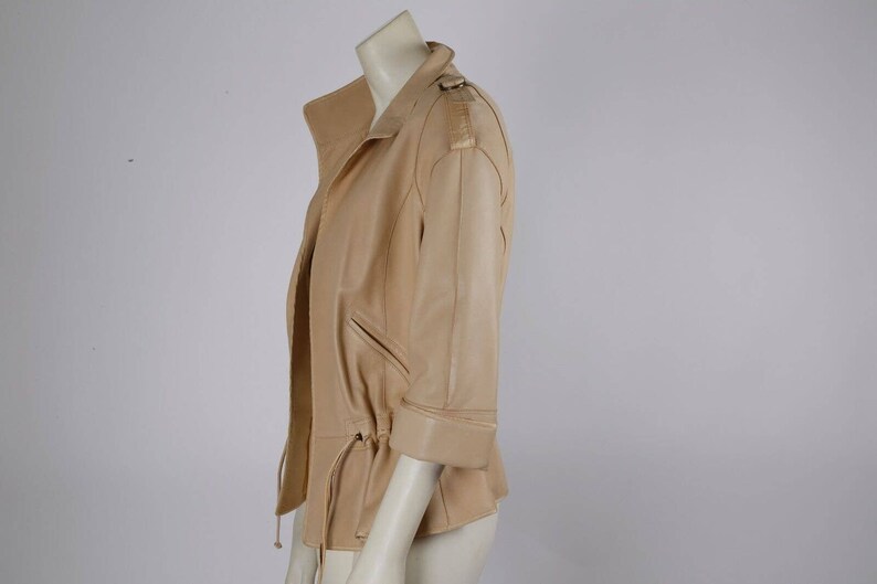 ZENOBIA Vintage Beige Soft Leather Drawstring Light Jacket Size 6 image 6