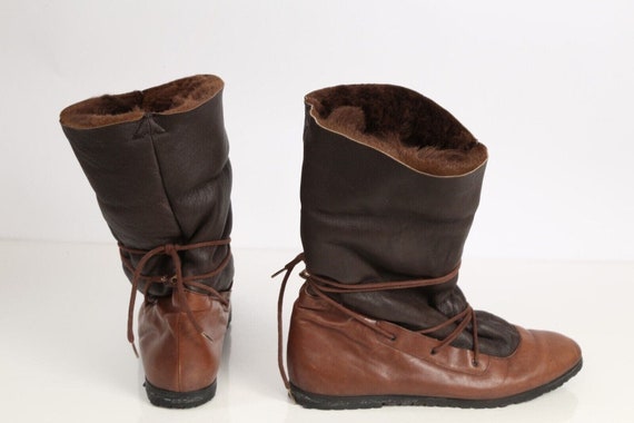 Vintage Shearling Brown Leather Boots Size 37.5 - image 3