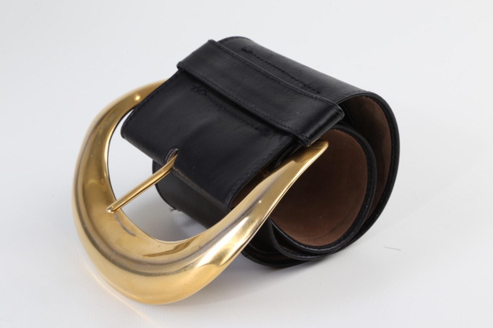 Vintage Donna Karan Black Leather Wide Waist Belt Size S  display picture 1