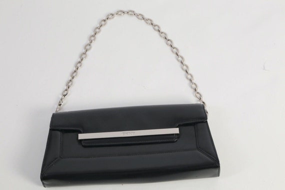 Vintage DKNY Black Leather Chain Clutch Handbag - image 4