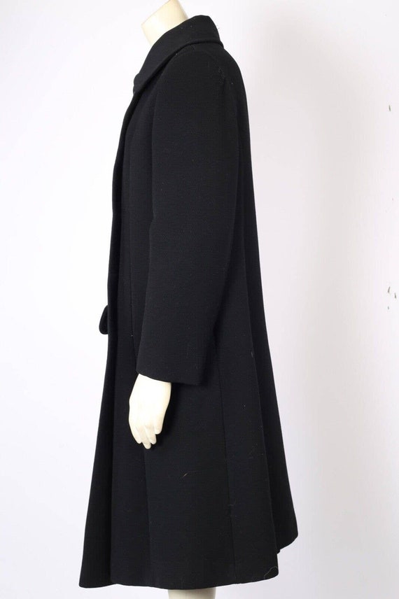 Vintage Black Wool Button Down Collared Midi Coat… - image 9