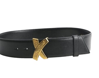 Vintage PALOMA PICASSO Black Leather Belt X Gold Buckle 32”x  display picture 3