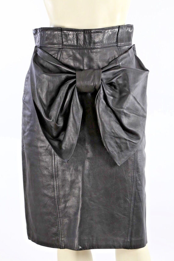Vintage Pia Rucci Black Leather Bow Pencil Skirt S