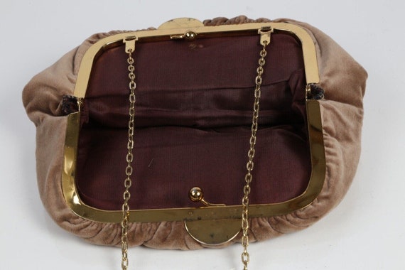 Vintage Beige Velvet Clutch Shoulder Bag - image 8