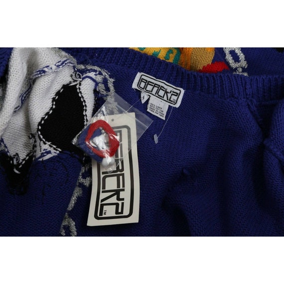 Vintage 80's Blue Knitted Linen Cotton Dog Patter… - image 9