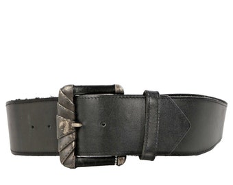 Vintage Chico\'s black leather belt silver statement buckle adjustable minimal Vintage CHICO main image 4