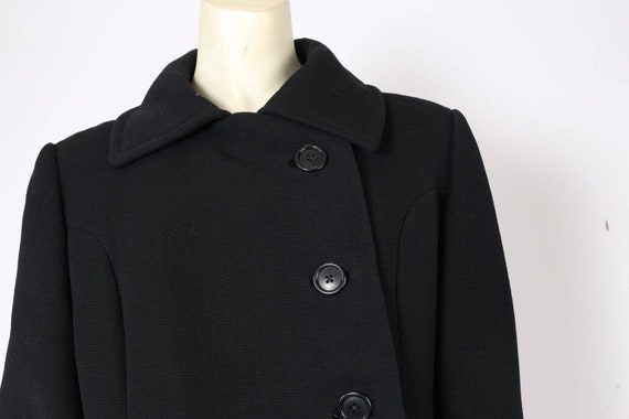 Vintage Black Wool Button Down Collared Midi Coat… - image 7