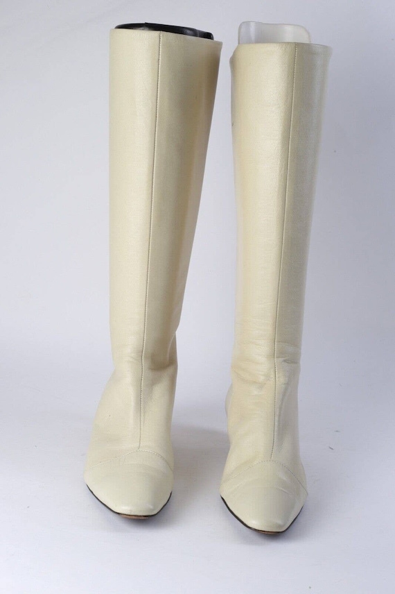 Vintage LOUIS VUITTON Off White Leather Knee High… - image 5