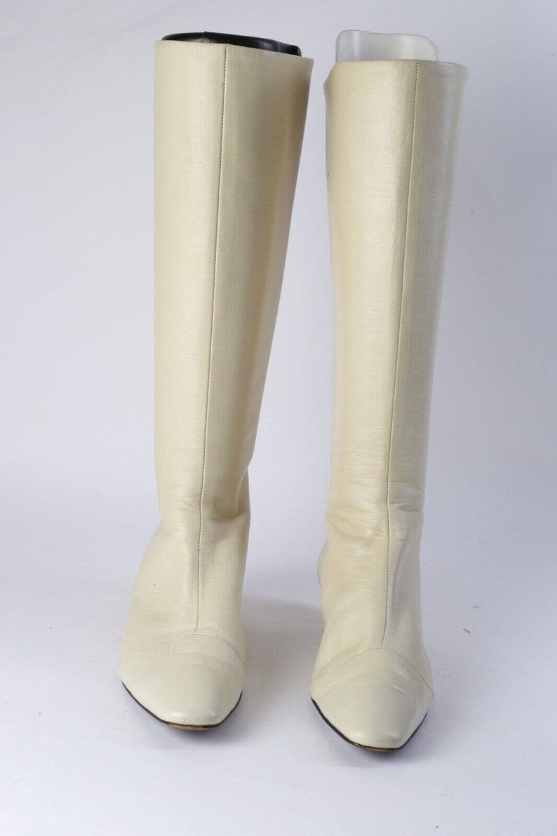 Vintage LOUIS VUITTON Off White Leather Knee High Boots Size 34.5 image 5