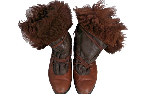 Vintage Shearling Brown Leather Boots Size 37.5 - image 5