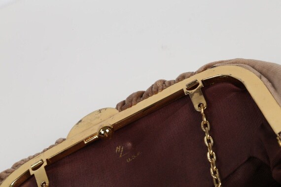 Vintage Beige Velvet Clutch Shoulder Bag - image 7