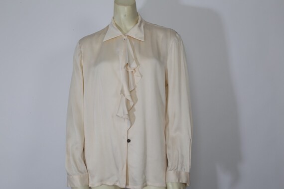 Vintage DANA BUCHMAN Ivory Cream Collared Ruffle S