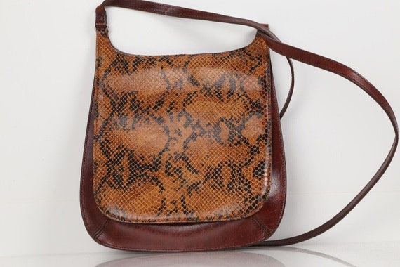 Vintage FOSSIL Brown Leather Snake Skin Pattern F… - image 1