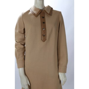 Vintage Beige Long Sleeve Collared A-Line Dress Size M