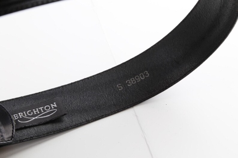 Vintage Brighton Black Leather Western Belt Silver-Gold Buckle Classic Size S zdjęcie 10