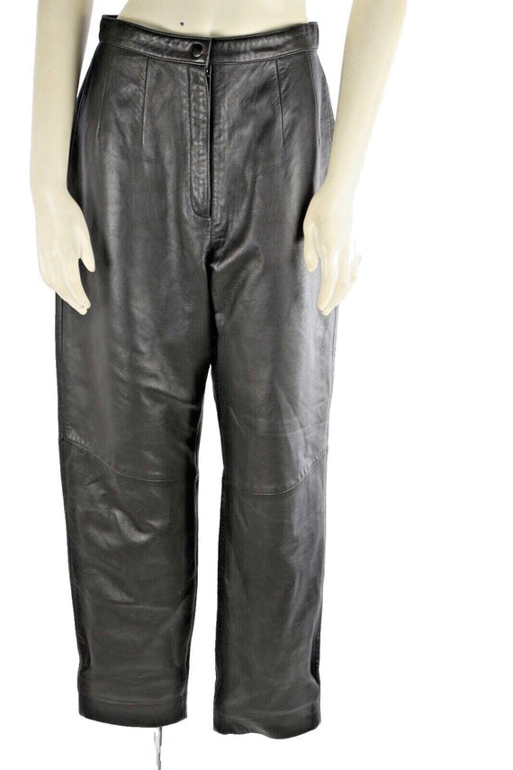 Vintage Lord & Taylor Black Leather Tapered Pants Size 8P