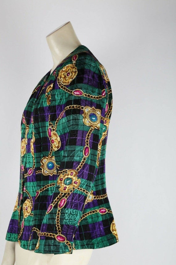 Vintage Green Multicolor Plaid Silk Blouse Blazer… - image 6