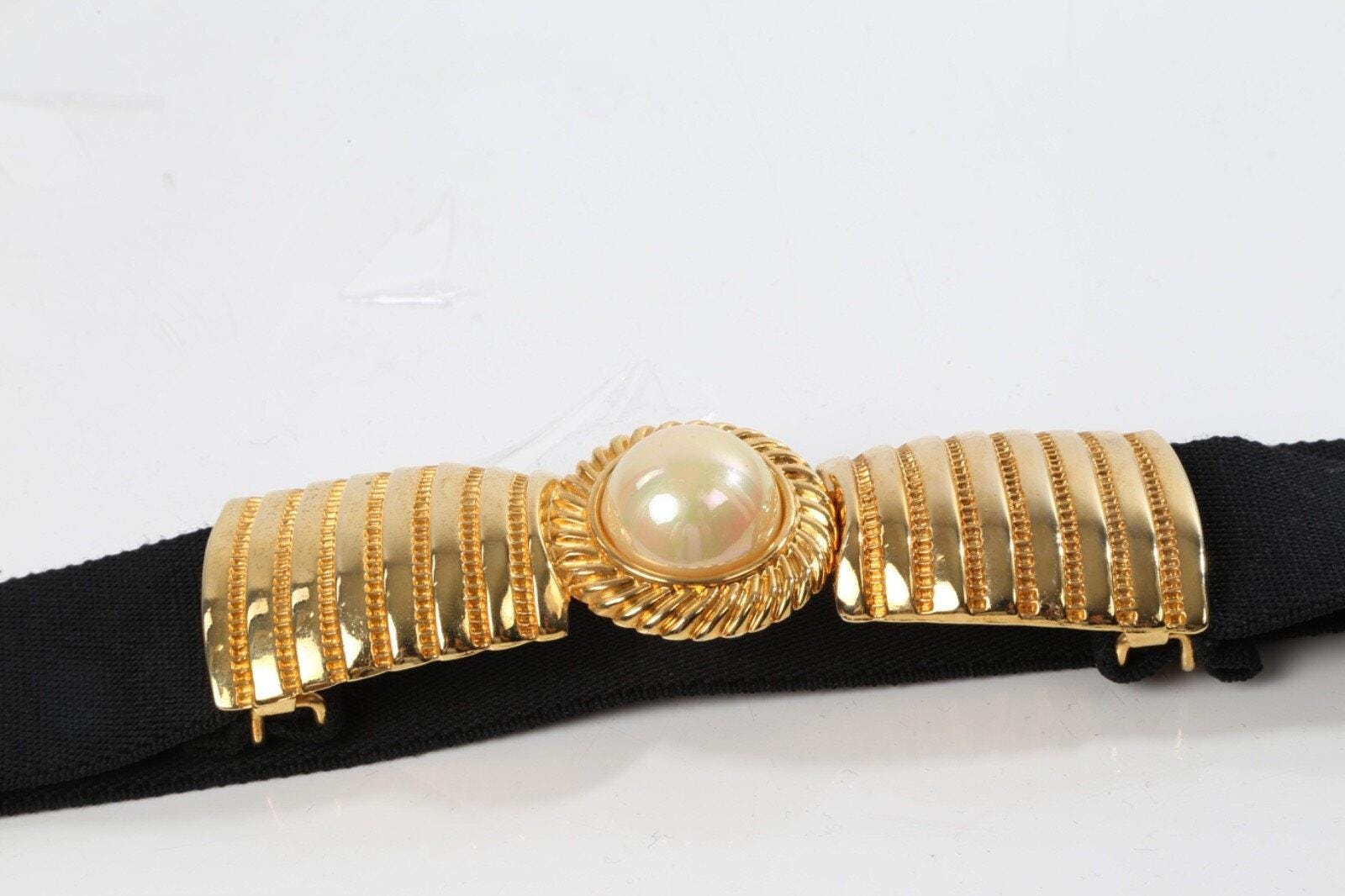 Elegant vintage Gold disk and Pearl Women\'s 36” stretchable belt Women Elastic Vintage Pearl Belt Fashion White Pearl and  main image 2