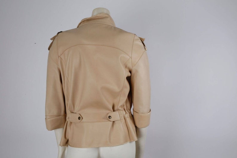 ZENOBIA Vintage Beige Soft Leather Drawstring Light Jacket Size 6 image 5