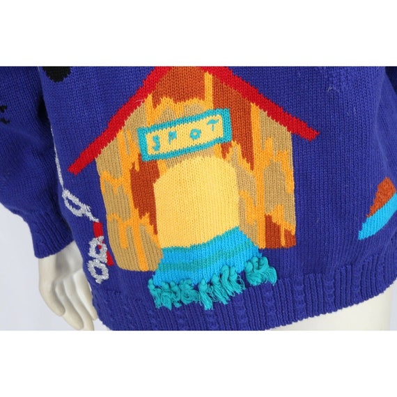 Vintage 80's Blue Knitted Linen Cotton Dog Patter… - image 8