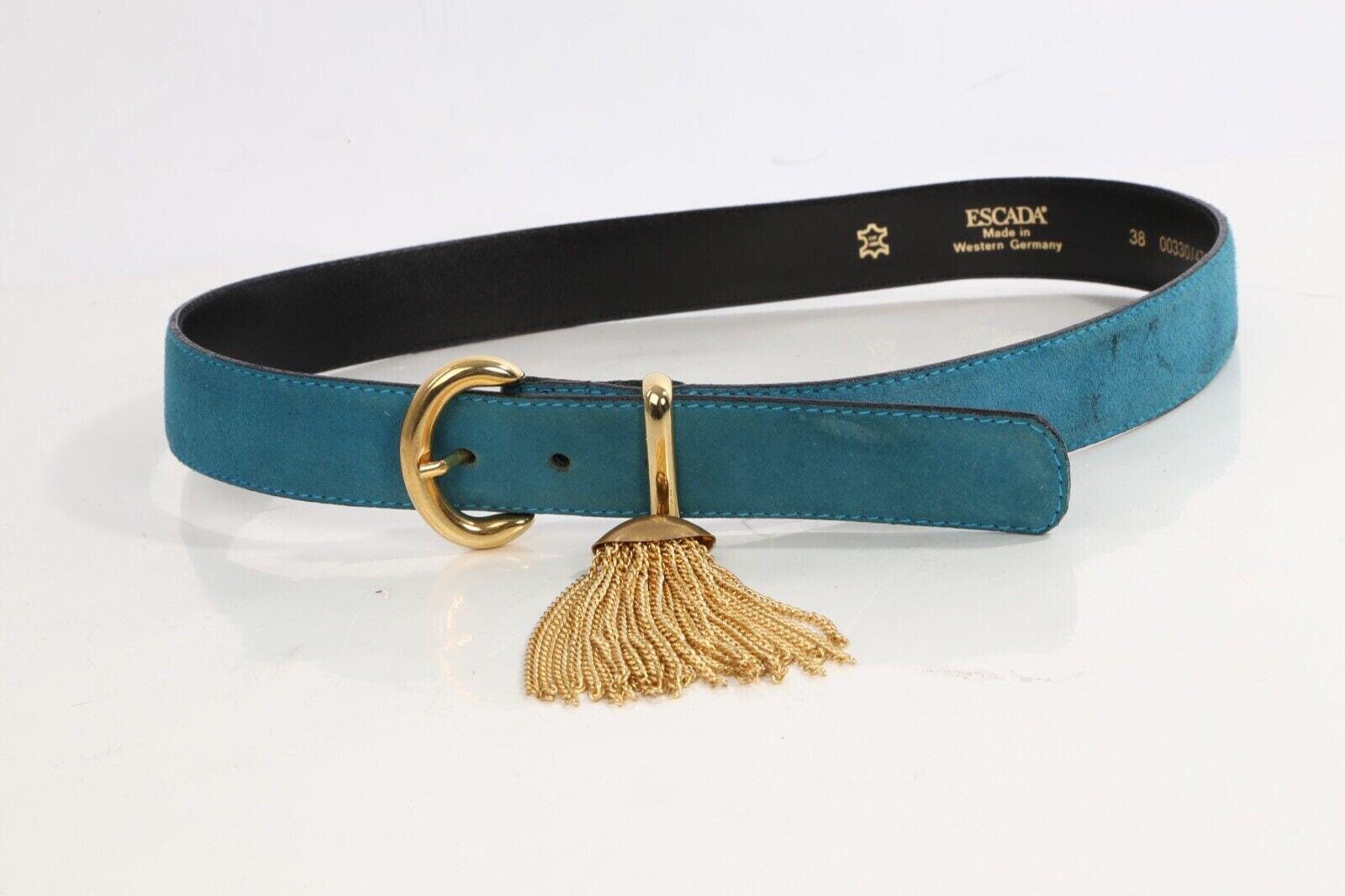 ESCADA Made in Italy Navy Leather Star Print Belt | Gold Buckle | Designer Belt Vintage Escada Belts - 10 For Sale at 1stDibs | vintage  main image 4