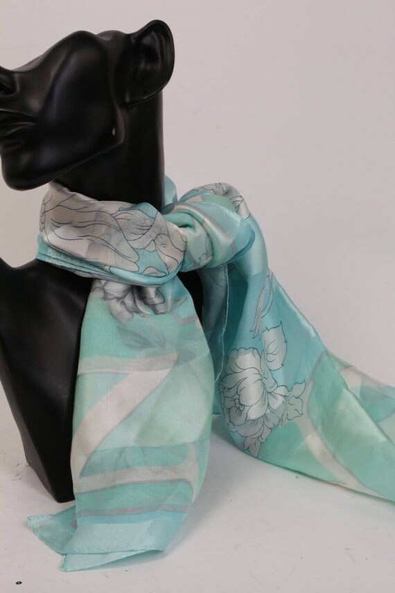 Vintage Nina Ricci Pastel Green Floral Silk Scarf 