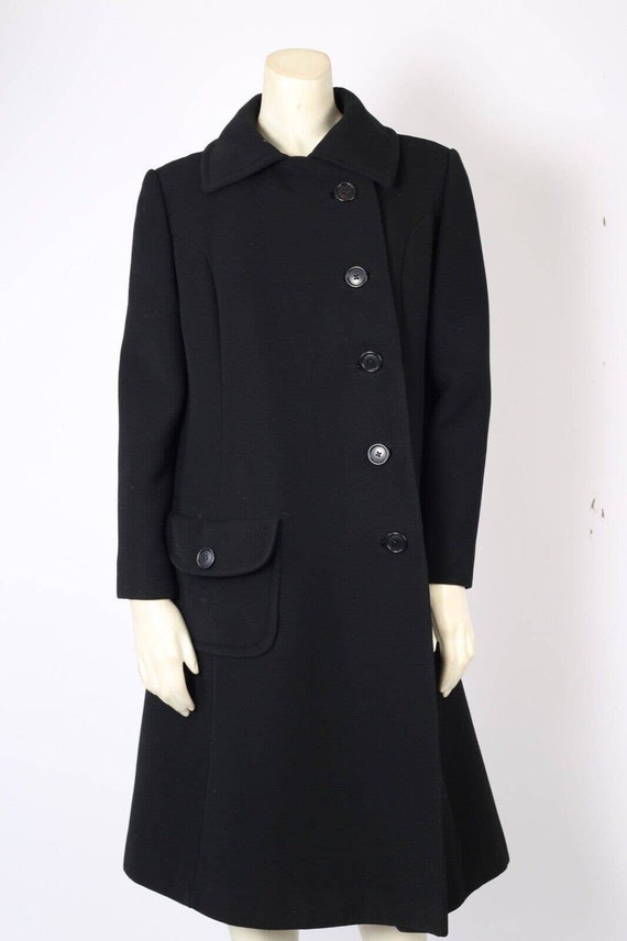 Vintage Black Wool Button Down Collared Midi Coat… - image 4