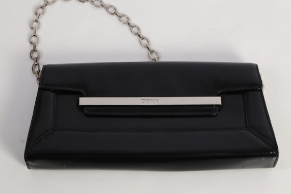 Vintage DKNY Black Leather Chain Clutch Handbag - image 5