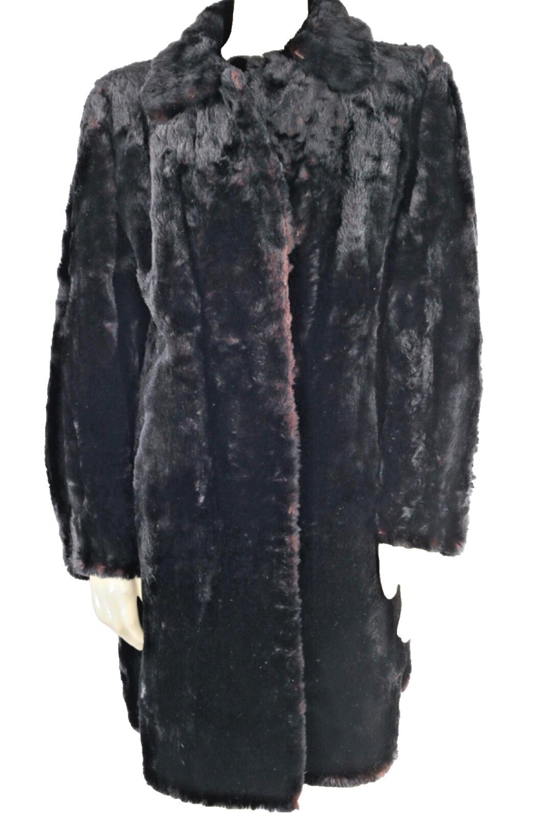 Wool Rabbit Sheared Vintage Black Sheared Rabbit Fur Long Winter Coat Size S Genuine Fur ...