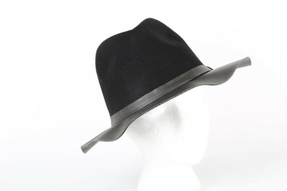 Vintage ABS Black Wool Faux Leather Fedora Hat On… - image 5