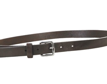 Vintage Coach Brown Leather Skinny Belt Silver Tone Buckle Size M Minimalist
